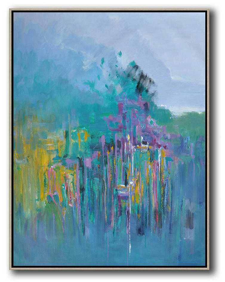 Original Painting Hand Made Large Abstract Art,Oversized Abstract Landscape Painting,Large Wall Art Home Decor Blue,Yellow,Purple,Green